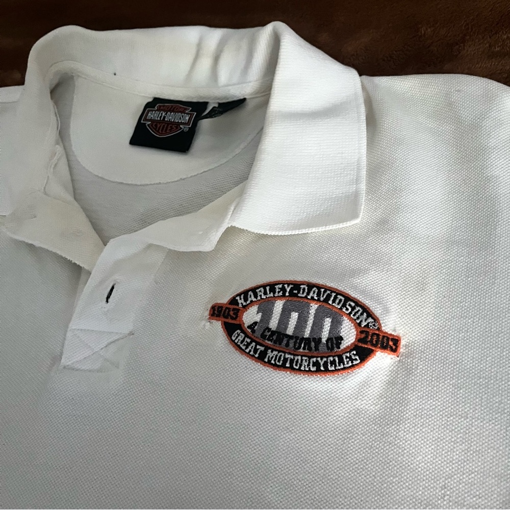 Harley-Davidson Vintage White Polo Shirt Medium 1903-2003 Embroidered Logo